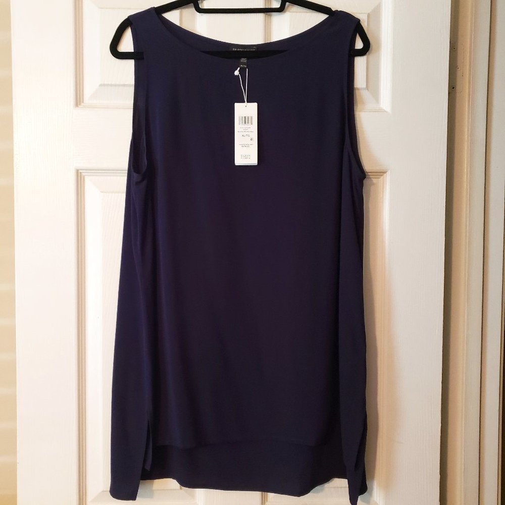 Eileen Fisher Silk Georgette Bateau-Neck Long Tank Size XL